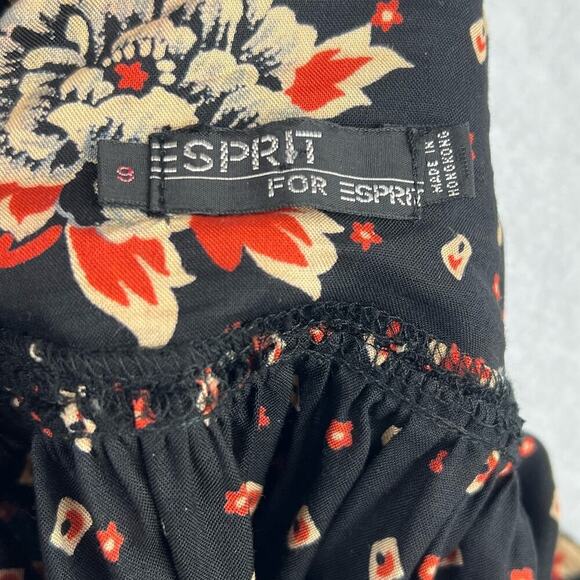 ESPRIT Boho Floral Black Orange Print Bohemian Tiered Tie Waist Women's Skirt 9 - Picture 6 of 10
